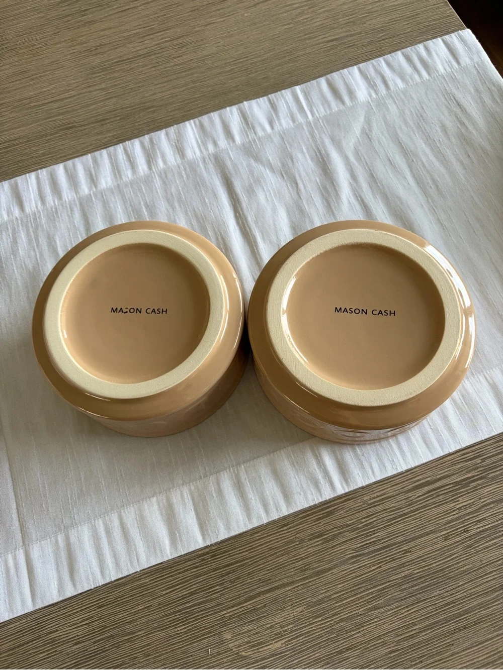 Mason Cash Cane & Blue Lettered Stoneware Dog Bowls